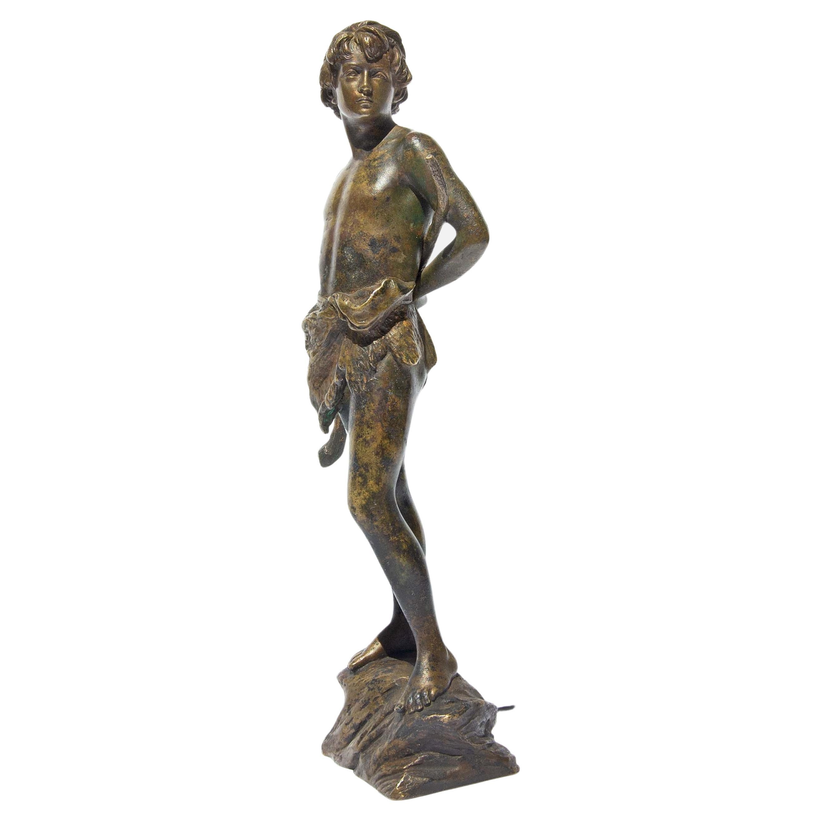 Young Goatherder Bronzeskulptur von Oscar Gladenbeck, um 1900 im Angebot
