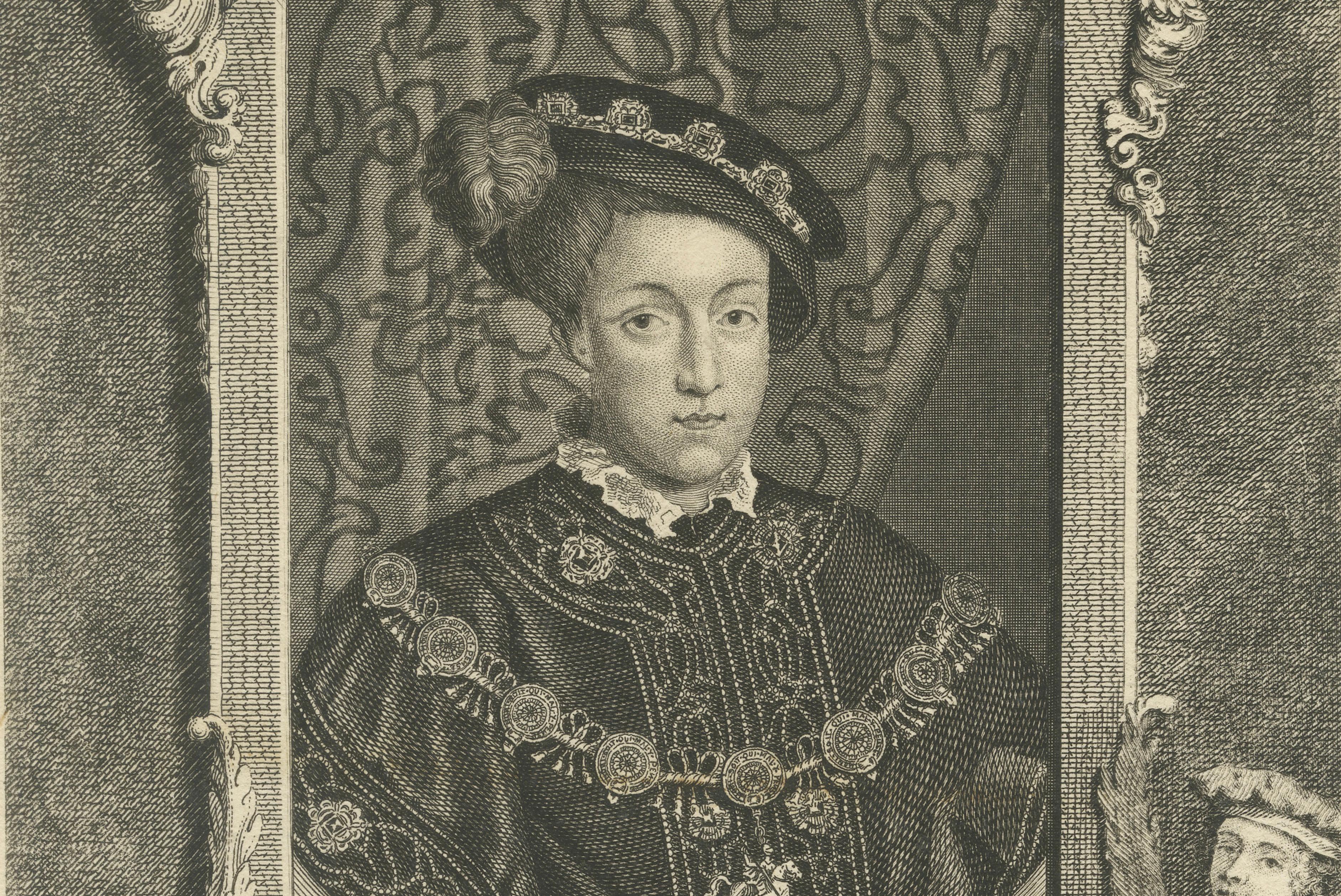 Young King Edward VI Portrait Engraving, Tudor Royal, Holbein, c.1740