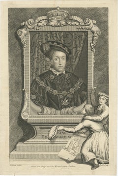 Young King Edward VI Portrait Engraving, Tudor Royal, Holbein, c.1740
