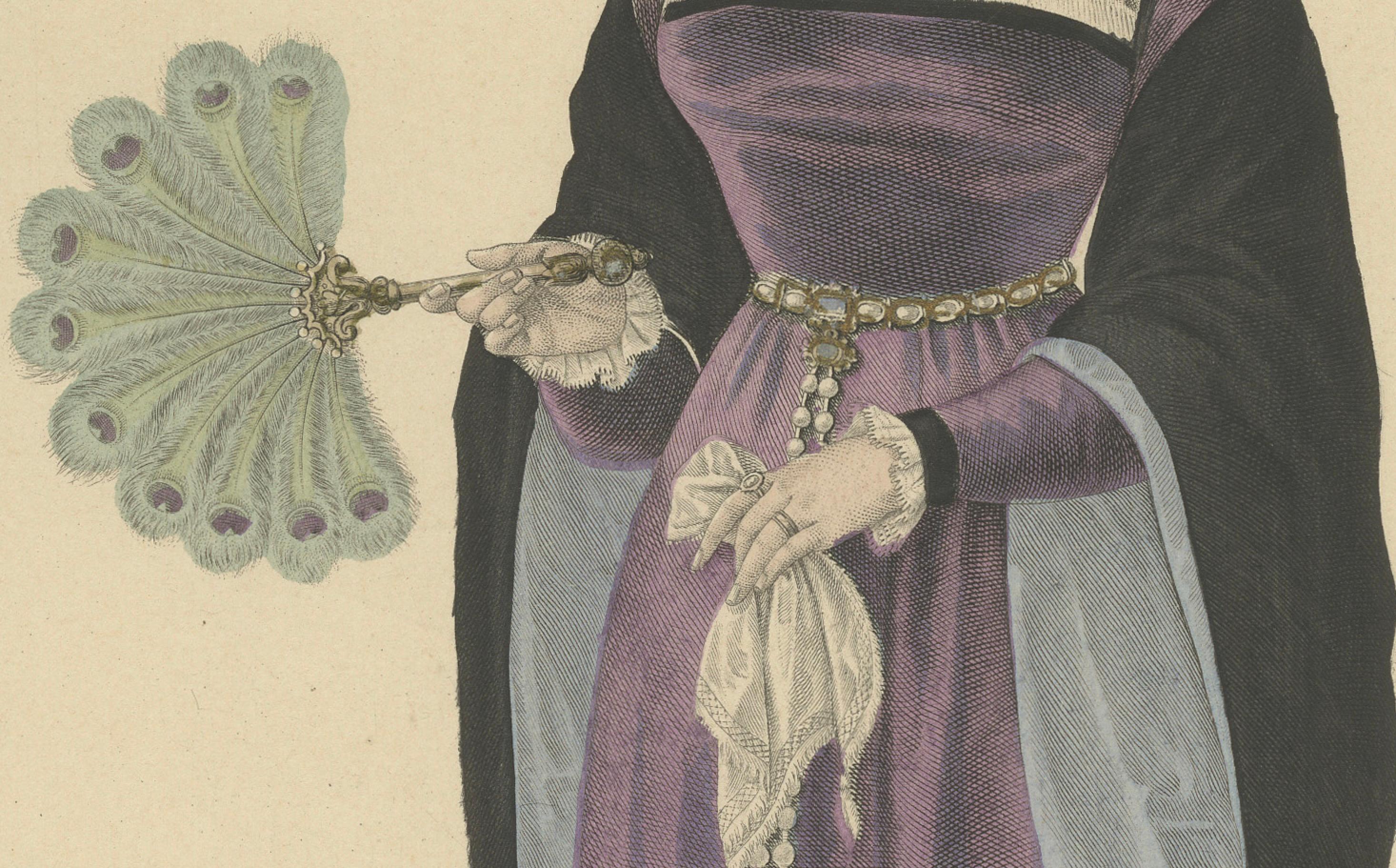 Junge Dame aus der Zeit von Franz I. - Handkolorierter Kupferstich, ca. 1900 (Französisch) im Angebot