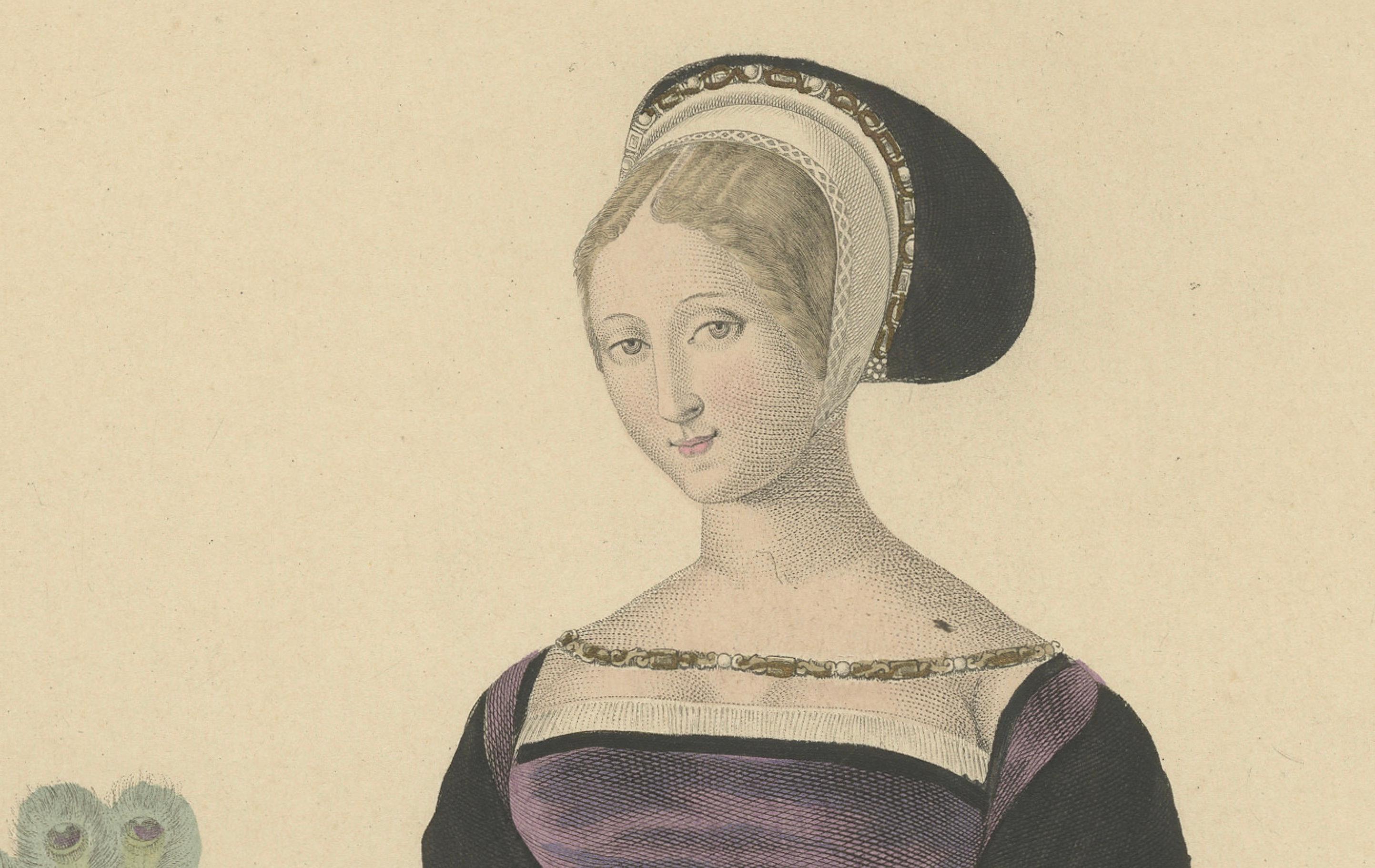 Junge Dame aus der Zeit von Franz I. - Handkolorierter Kupferstich, ca. 1900 im Zustand „Gut“ im Angebot in Langweer, NL