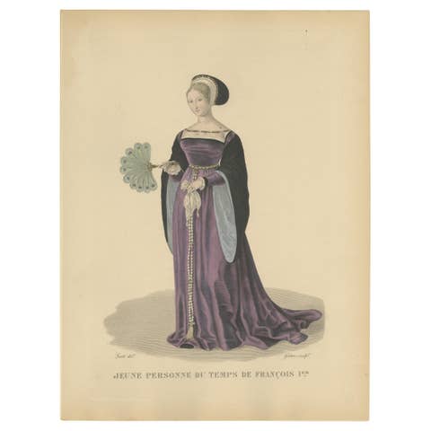 Young Lady of the Time of Francis I – Handcoloured Engraving, ca. 1900