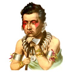"JOVEN MAH--HAS--KAH" Litografía pintada a mano de McKenney & Hall por Biddle C. 1837