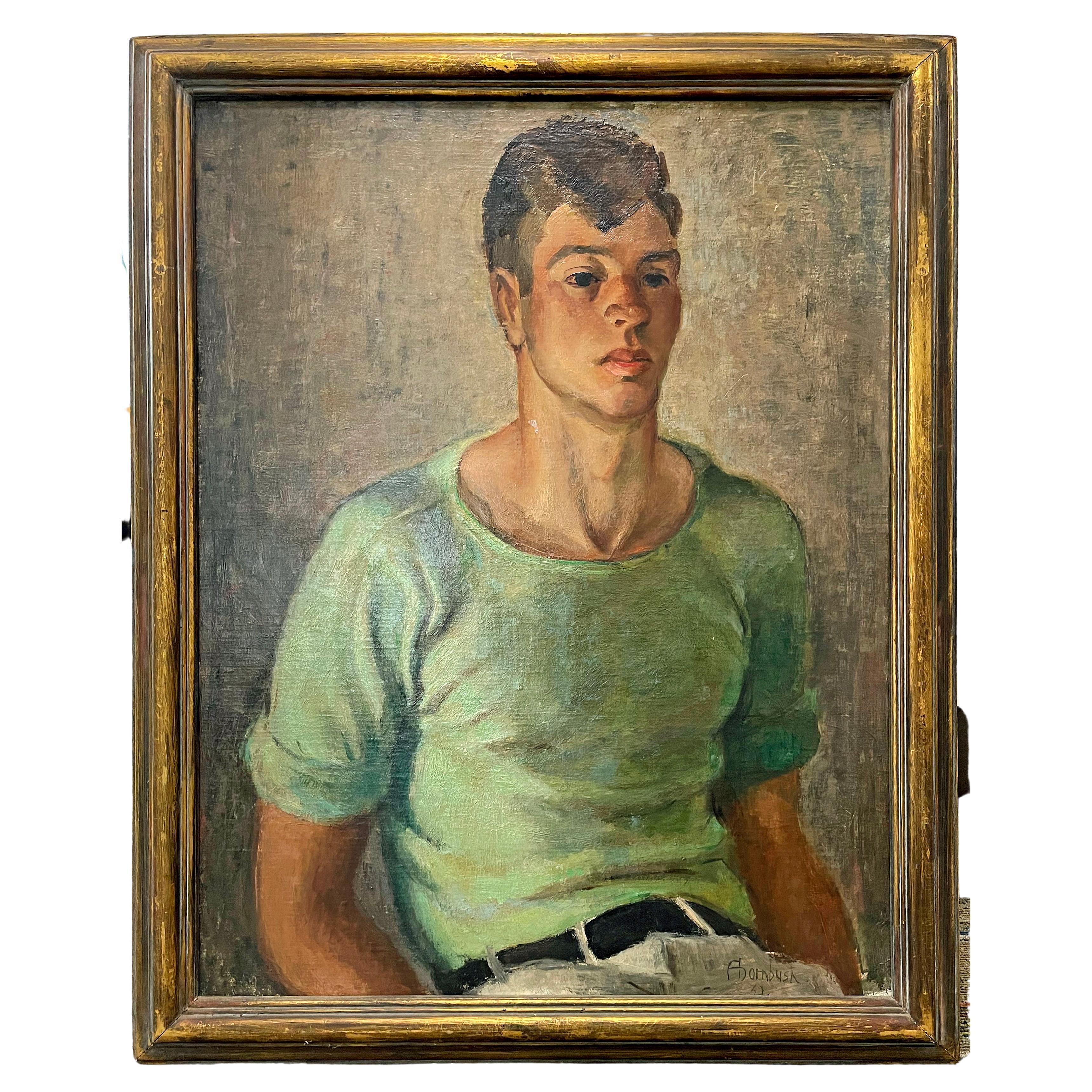 "Young Man in Green Shirt 'Jerry', " by Dornbush, Close Associate of Grant Wood