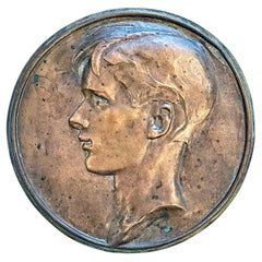 "Young Man in Profile", Unique Art Deco Bronze Relief Sculpture of Male Youth