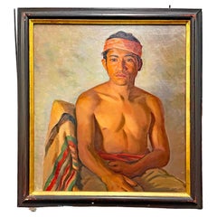 "Young Man in Taxco", Portrait of Shirtless Mexican Youth, 1930s oil on canvas