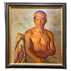 "Young Man in Taxco", Portrait of Shirtless Mexican Youth, 1930s oil on canvas