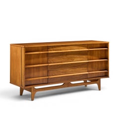 Young Manufacturing Mid Century Curved Walnut Credenza and Hutch