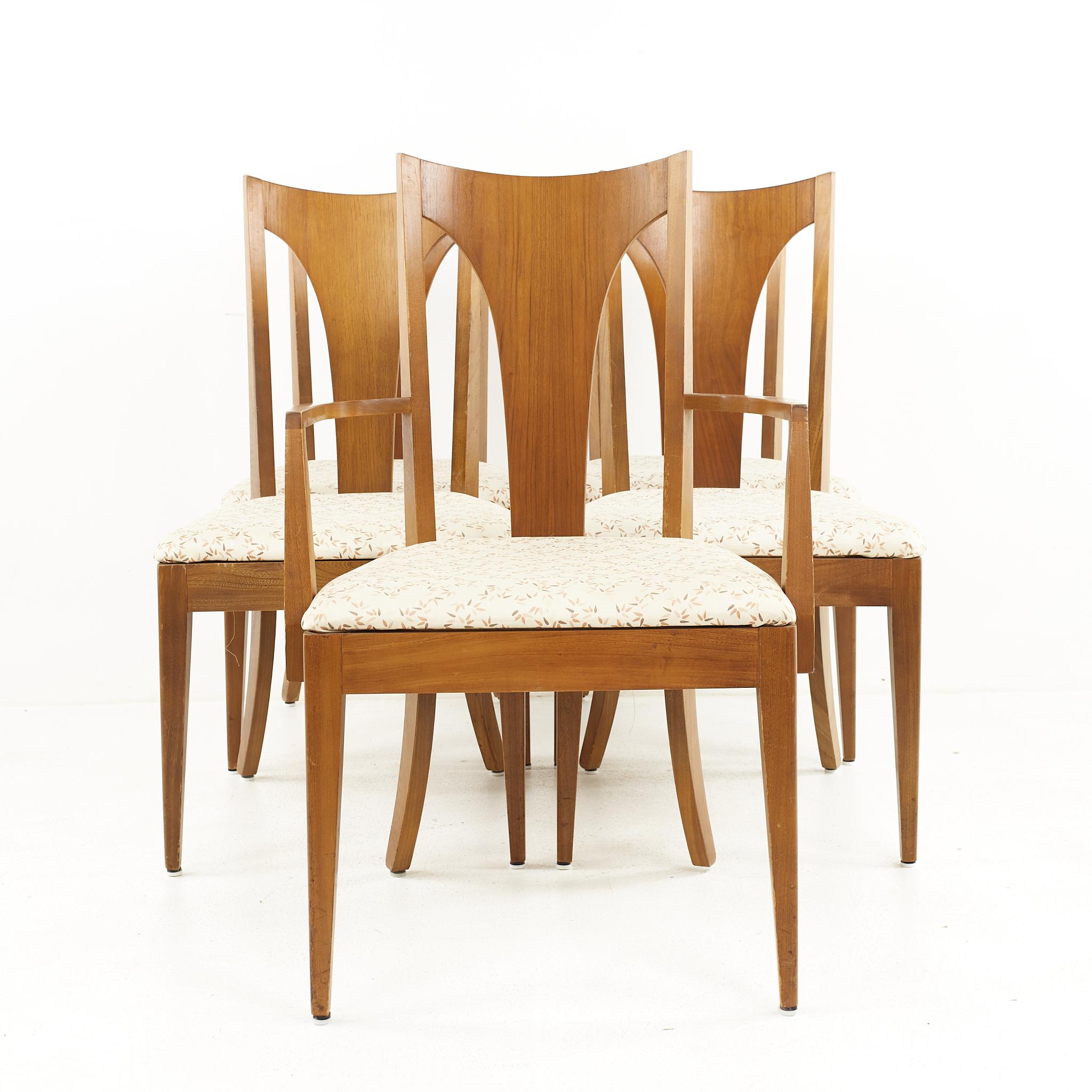 Young Manufacturing mid-century dining chairs - set of 5.

The captains' chair measures: 23.5 wide x 20.5 deep x 37.25 high, with a seat height of 18 inches and arm height of 25.25 inches.
The side chairs measure: 19.5 wide x 20 deep x 37.25