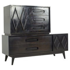 Young Manufacturing Mid Century Ebonized Cabinet and Hutch