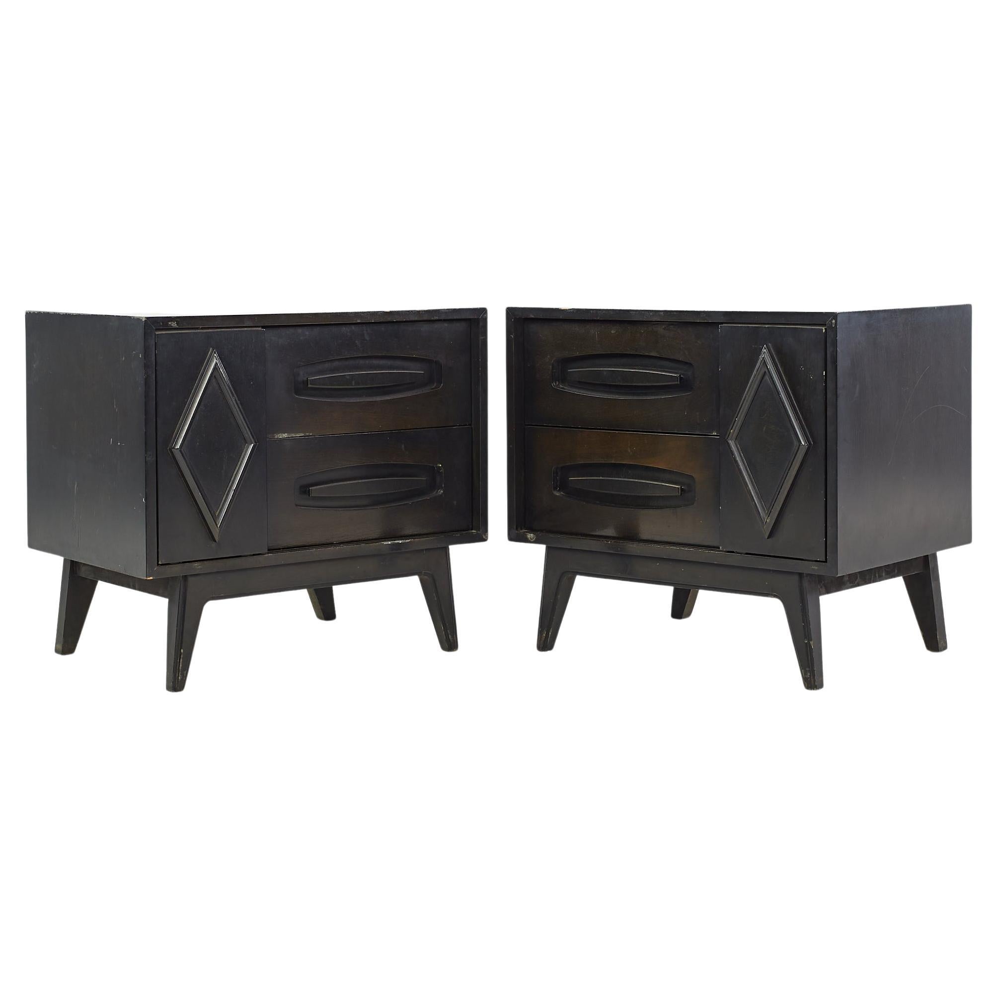 SOLD 02/26/24 Young Manufacturing Mid Century Ebonized Nightstands, Pair