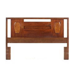 Young Manufacturing Mid Century Queen Walnut and Burlwood Headboard