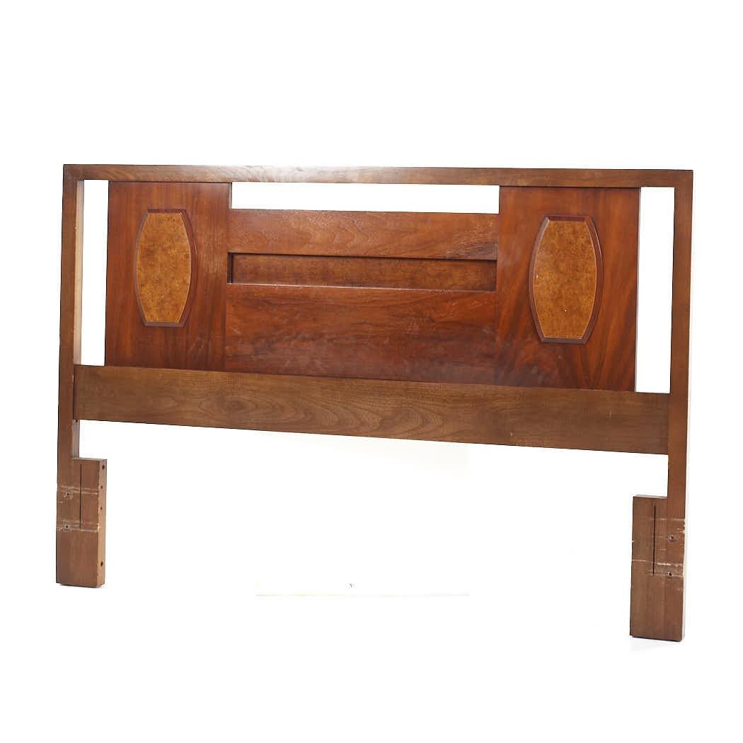 Mid-Century Modern Young Manufacturing Mid Century Queen Walnut and Burlwood Headboard For Sale