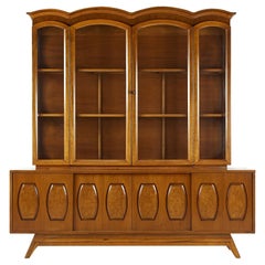 Young Manufacturing Midcentury Walnut and Burlwood Buffet and Hutch
