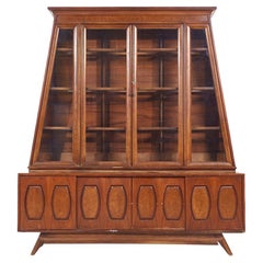 SOLD 03/21/24 Young Manufacturing MCM Walnut and Burlwood Credenza and Hutch