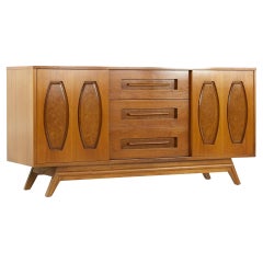 Young Manufacturing Midcentury Walnut and Burlwood Credenza