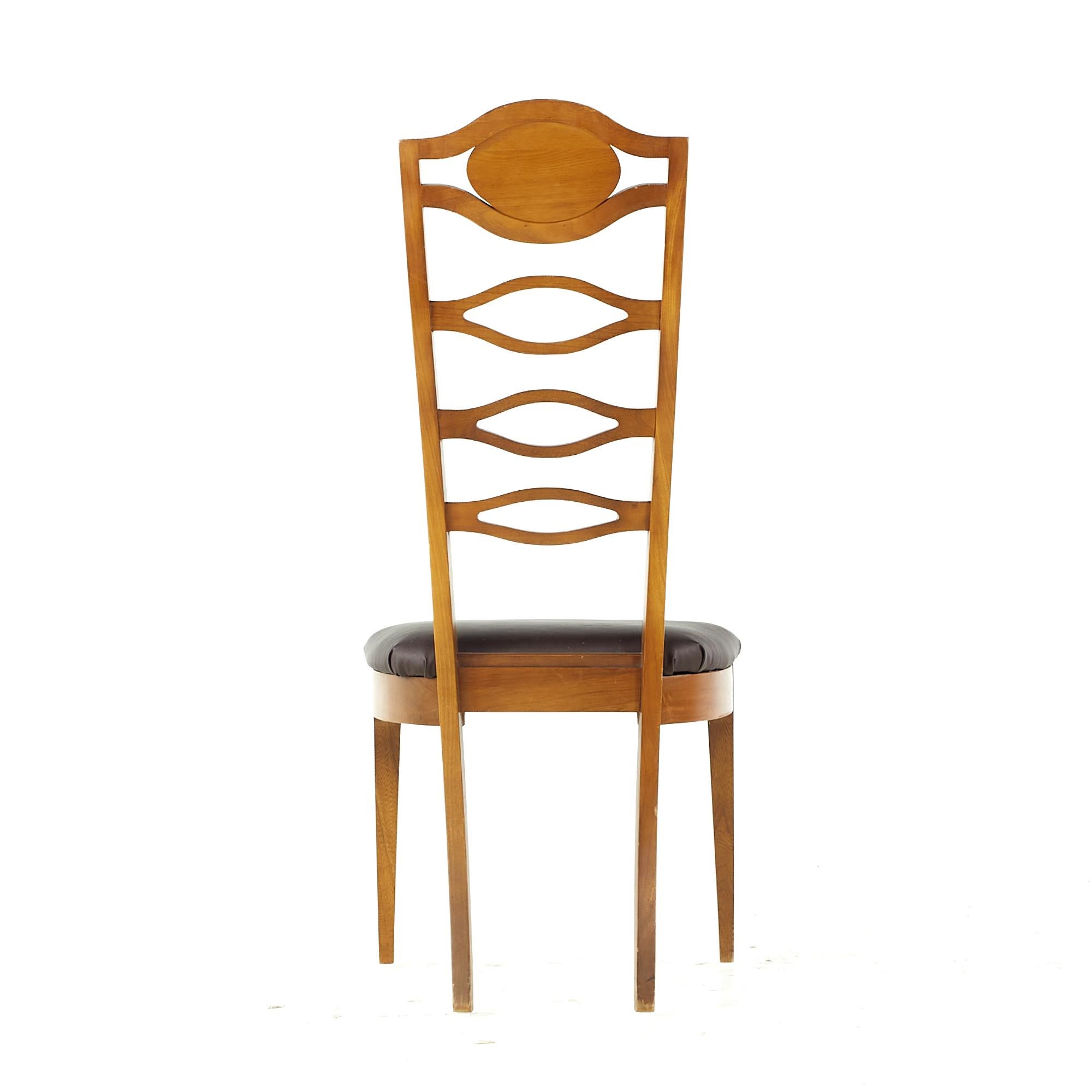 Late 20th Century Young Manufacturing Midcentury Walnut and Burlwood Dining Chairs, Set of 6 For Sale