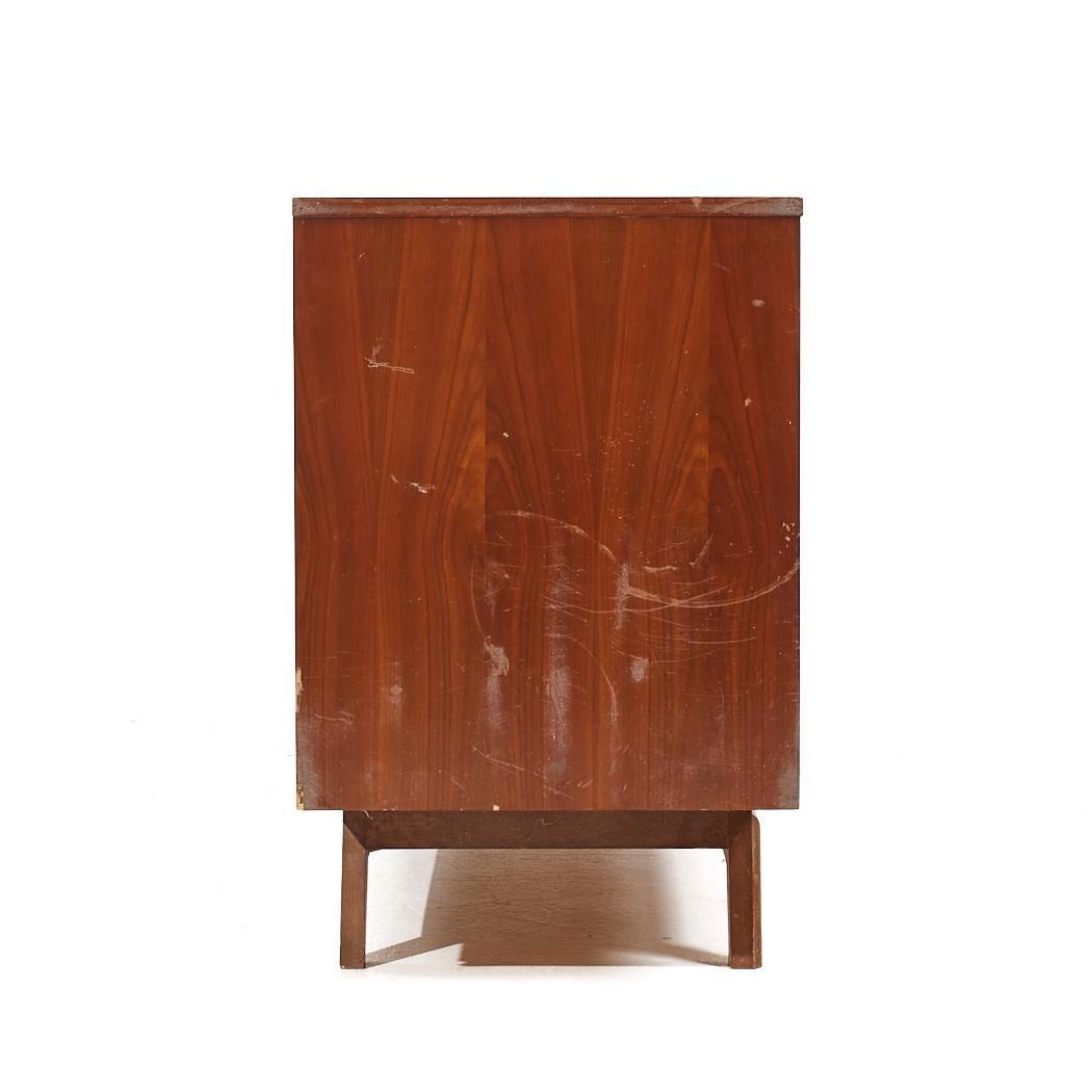 American Young Manufacturing Mid Century Walnut and Burlwood Lowboy Dresser For Sale