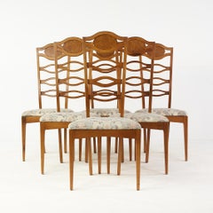 Young Manufacturing Mid-Century Walnut and Burlwood Side Dining Chairs, Set of