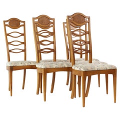Young Manufacturing Mid-Century Walnut and Burlwood Side Dining Chairs, Set of 