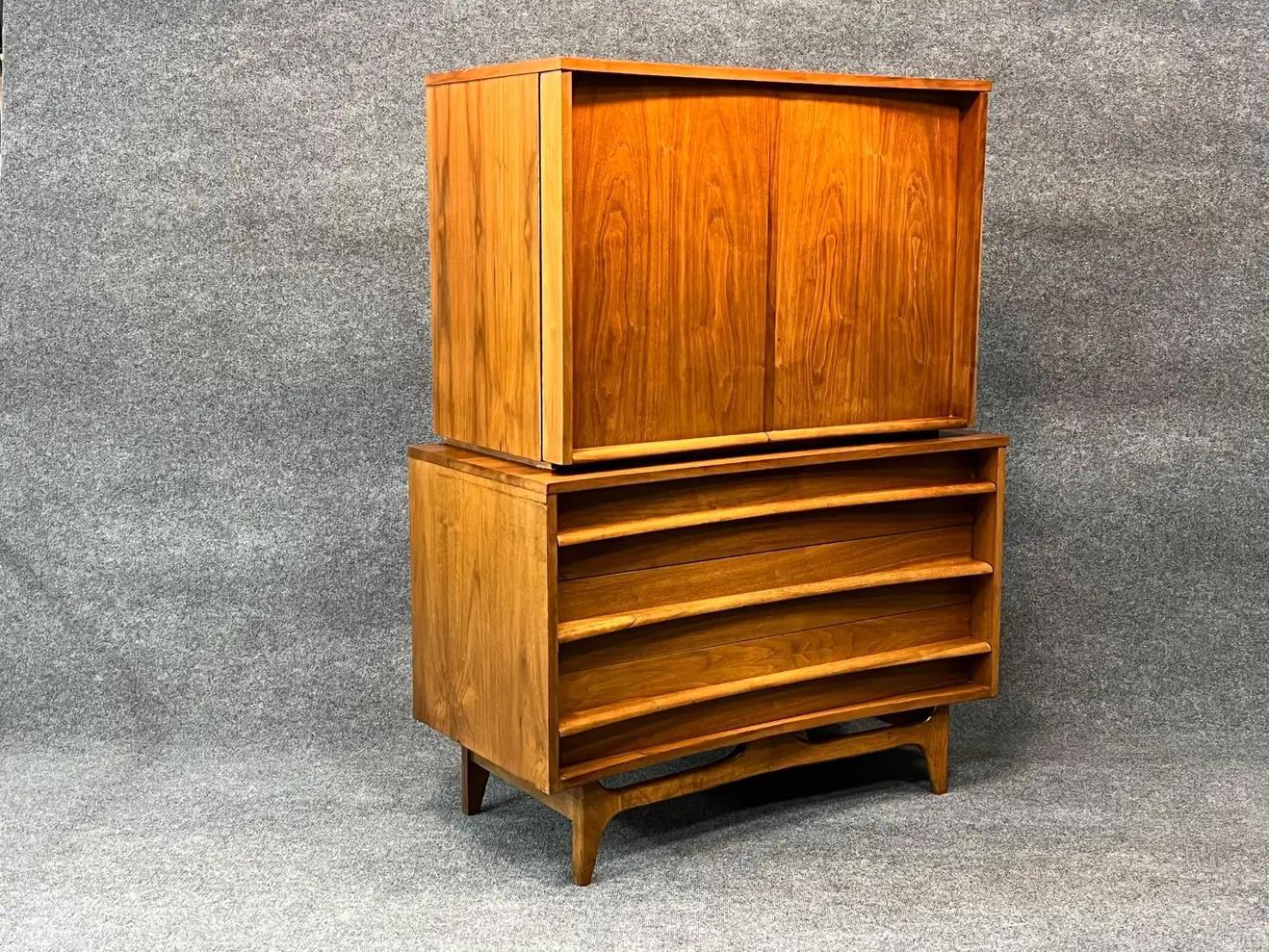 Mid-Century Modern Young Manufacturing Midcentury Walnut Armoire Highboy Dresser, 1960s