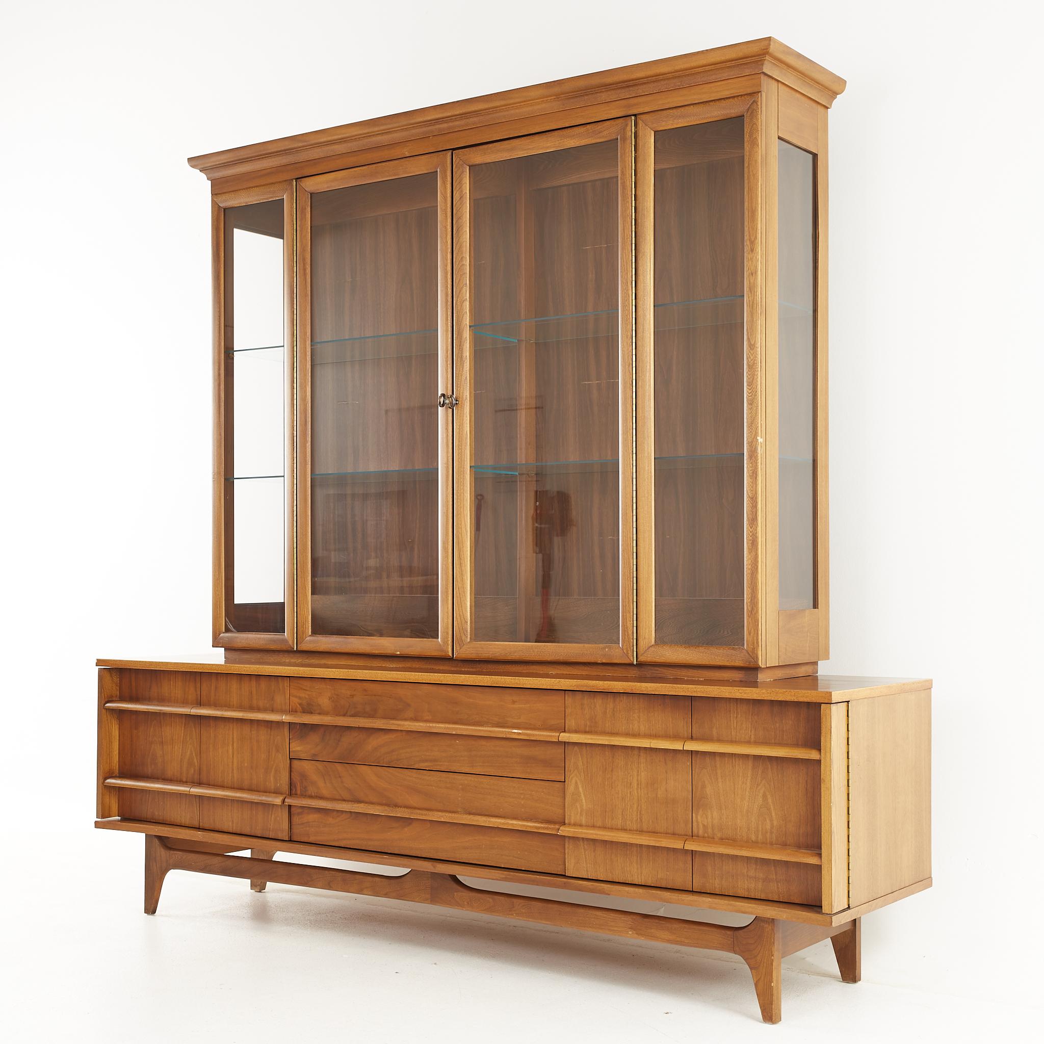 Mid-Century Modern Young Manufacturing Mid Century Walnut Buffet and Hutch