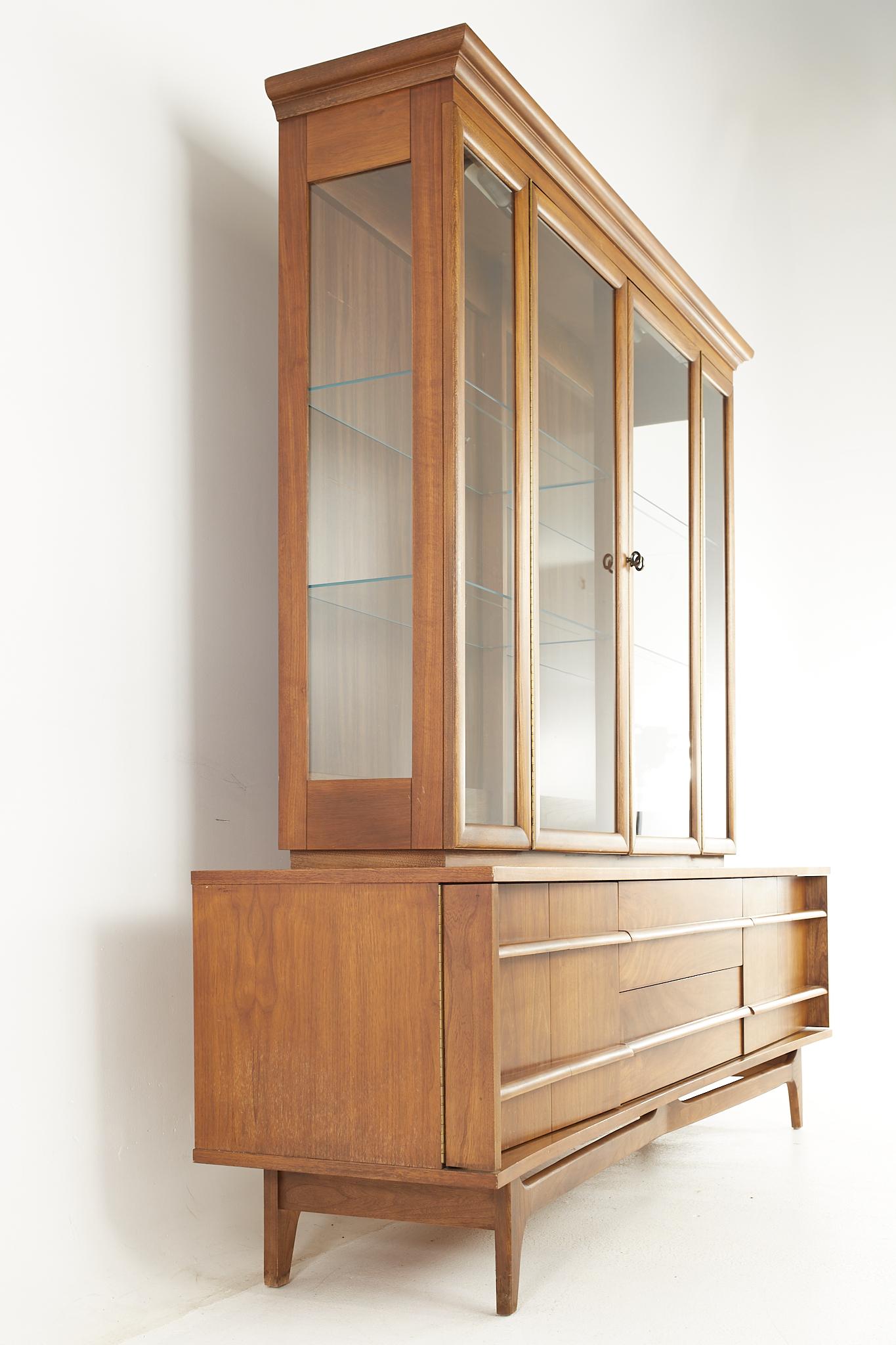 American Young Manufacturing Mid Century Walnut Buffet and Hutch