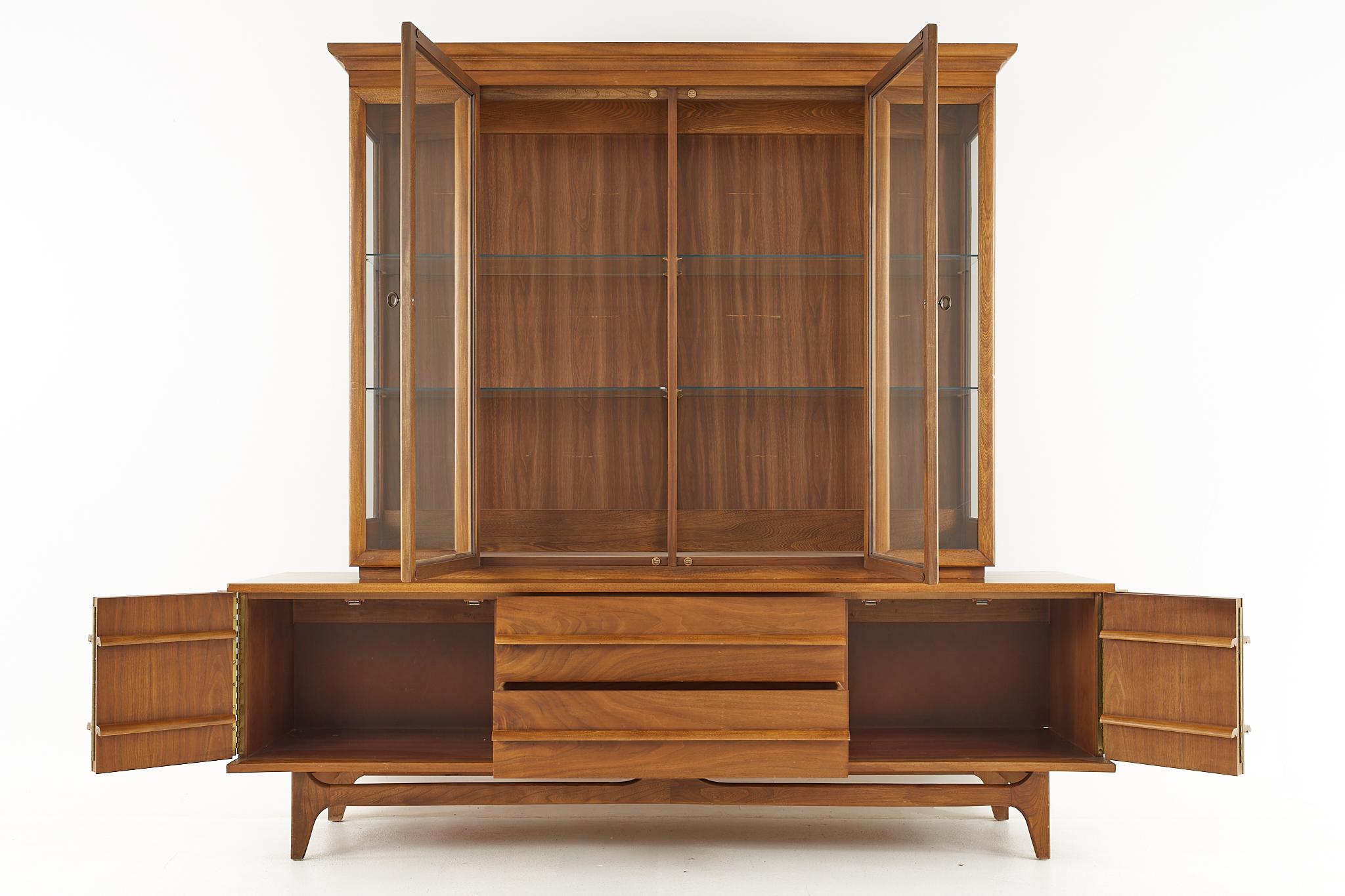 Late 20th Century Young Manufacturing Mid Century Walnut Buffet and Hutch