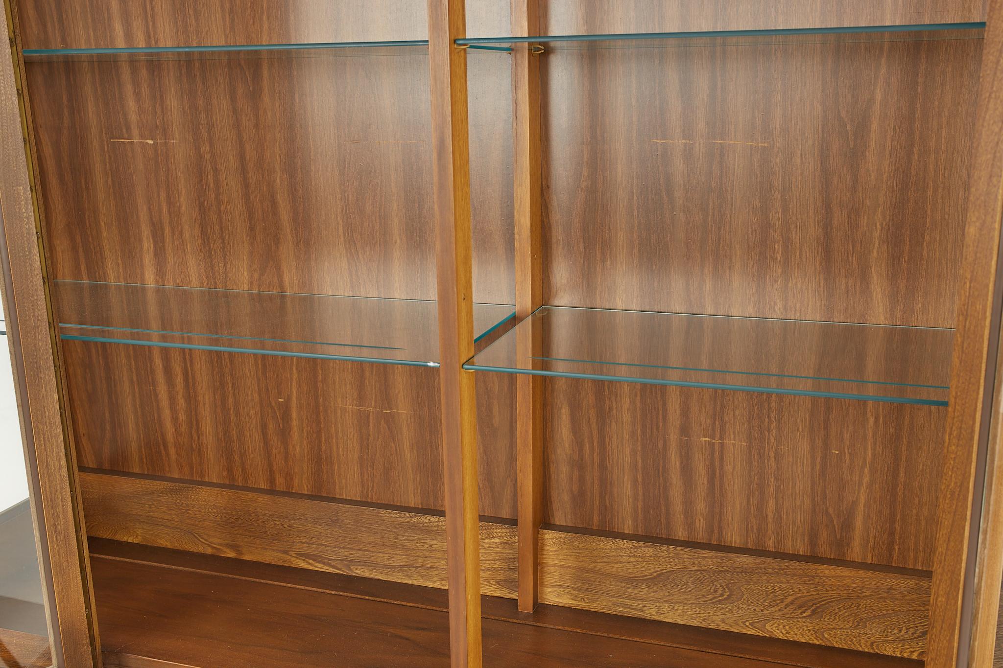 Glass Young Manufacturing Mid Century Walnut Buffet and Hutch