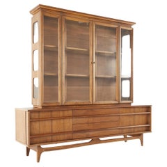 Young Manufacturing Mid Century Walnut Buffet and Hutch