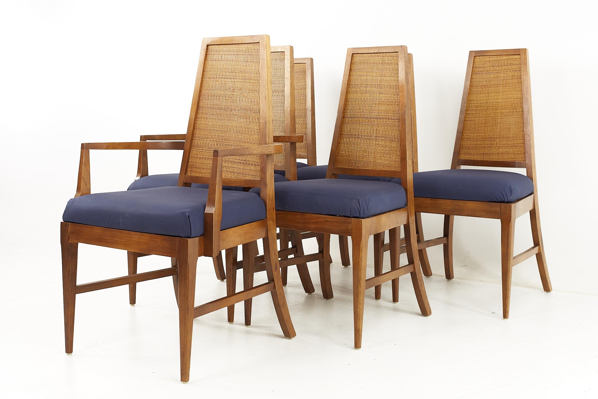 Mid-Century Modern Young Manufacturing Mid Century Walnut Cane Back Dining Chairs, Set of 6 For Sale