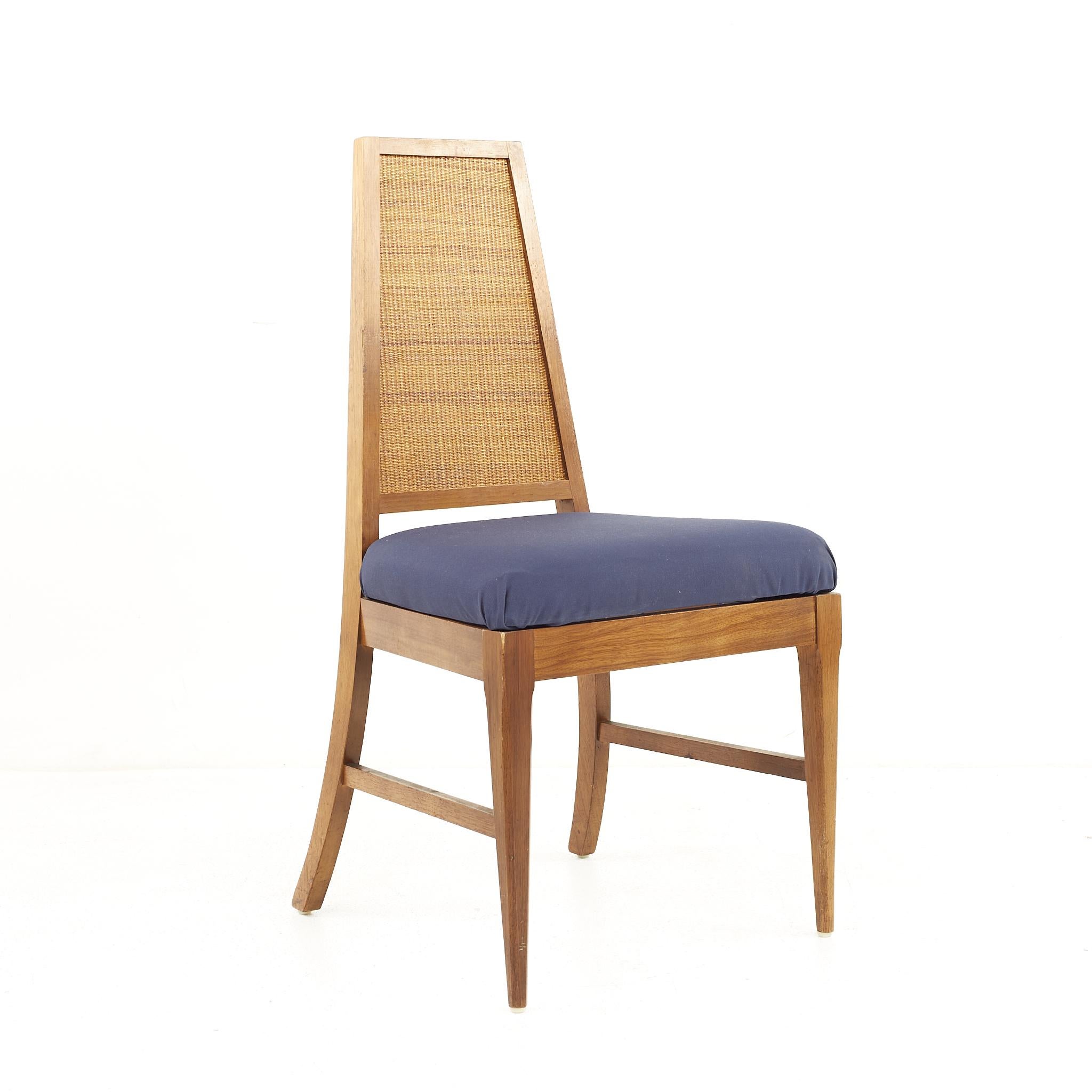 American Young Manufacturing Mid Century Walnut Cane Back Dining Chairs, Set of 6 For Sale