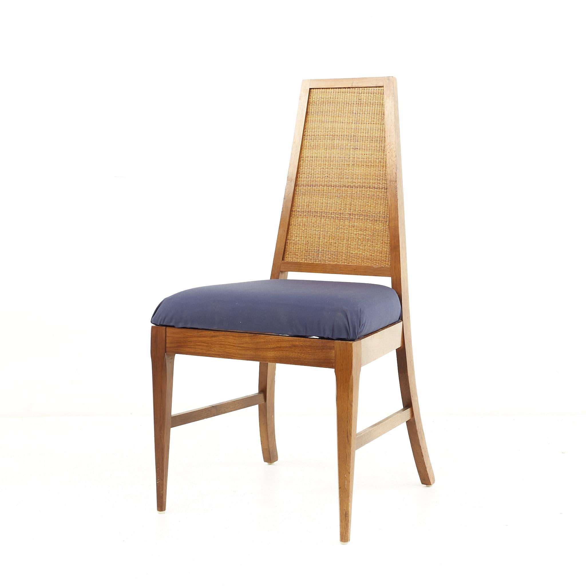 Late 20th Century Young Manufacturing Mid Century Walnut Cane Back Dining Chairs, Set of 6 For Sale