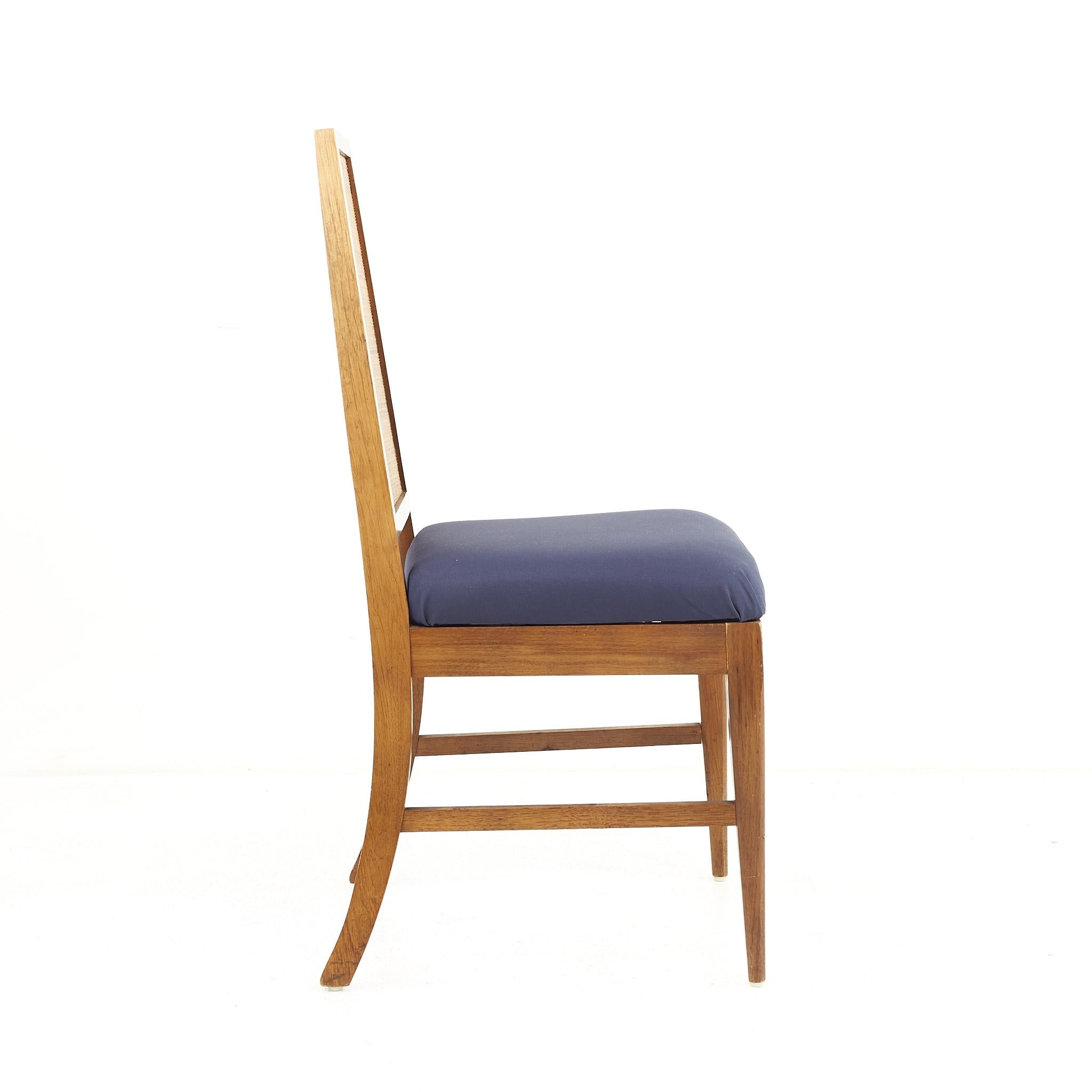 Upholstery Young Manufacturing Mid Century Walnut Cane Back Dining Chairs, Set of 6 For Sale