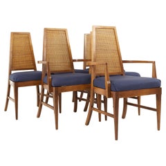 Young Manufacturing Mid Century Walnut Cane Back Dining Chairs, Set of 6