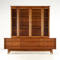 Young Manufacturing Mid-Century Walnut Curved Buffet and Hutch