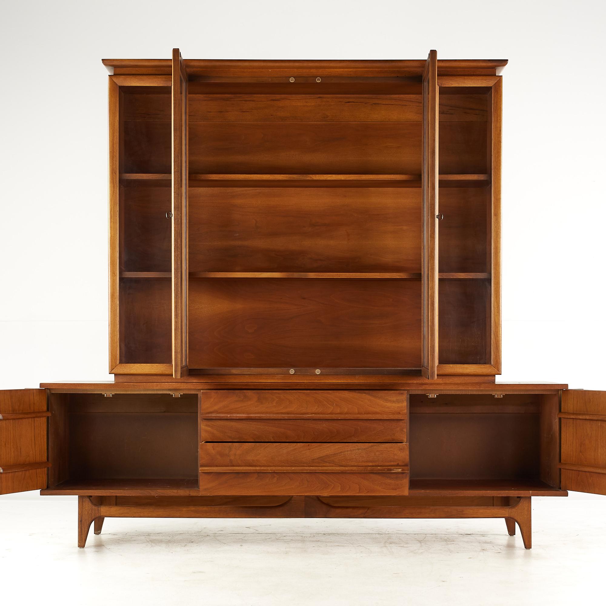 American Young Manufacturing Mid-Century Walnut Curved Buffet and Hutch