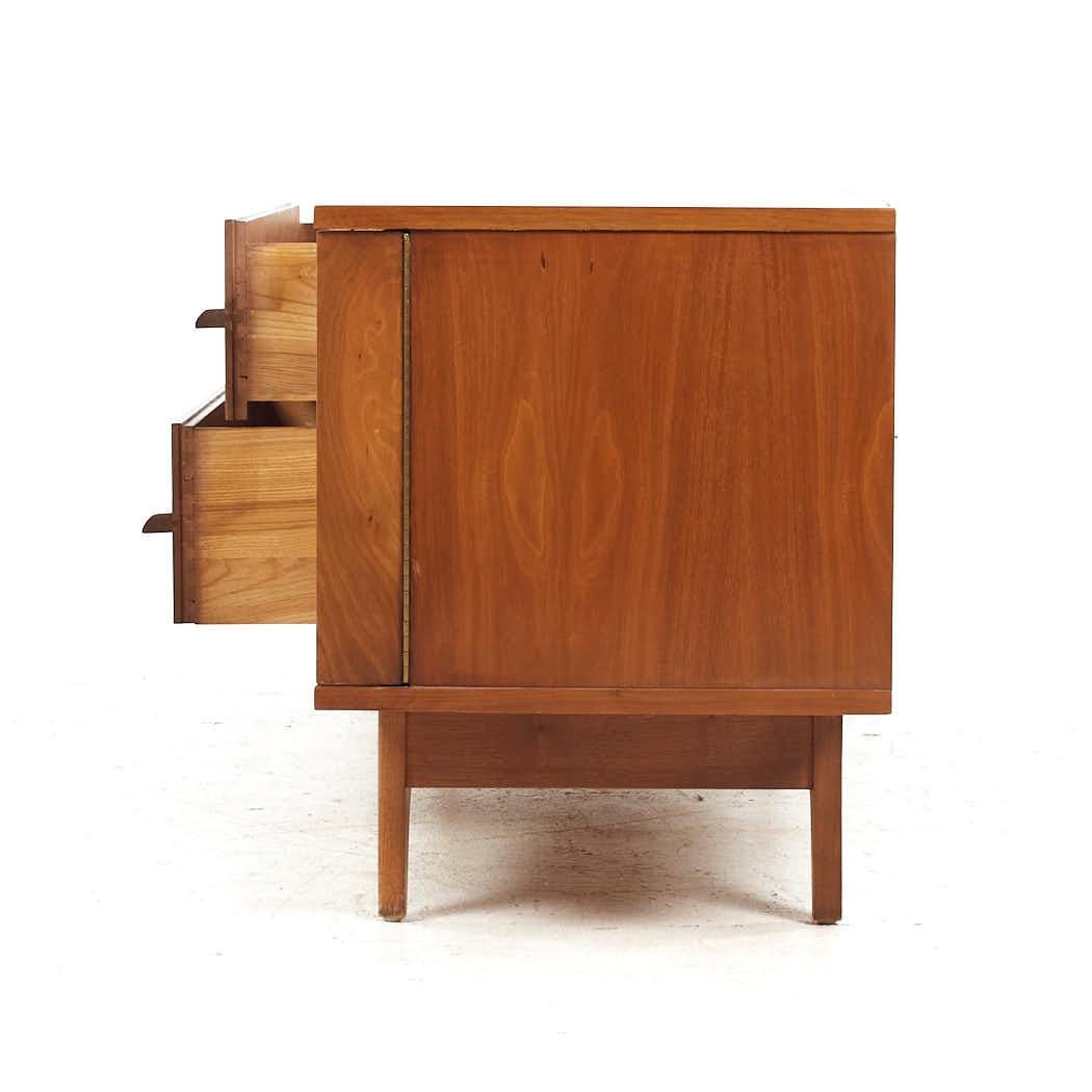Glass SOLD 10/10/23 Young Manufacturing Mid Century Walnut Curved Buffet and Hutch For Sale