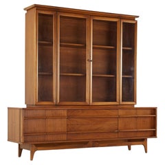 Young Manufacturing Mid-Century Walnut Curved Buffet and Hutch