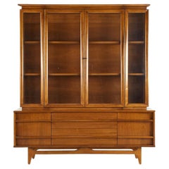 Young Manufacturing Midcentury Walnut Curved Buffet and Hutch