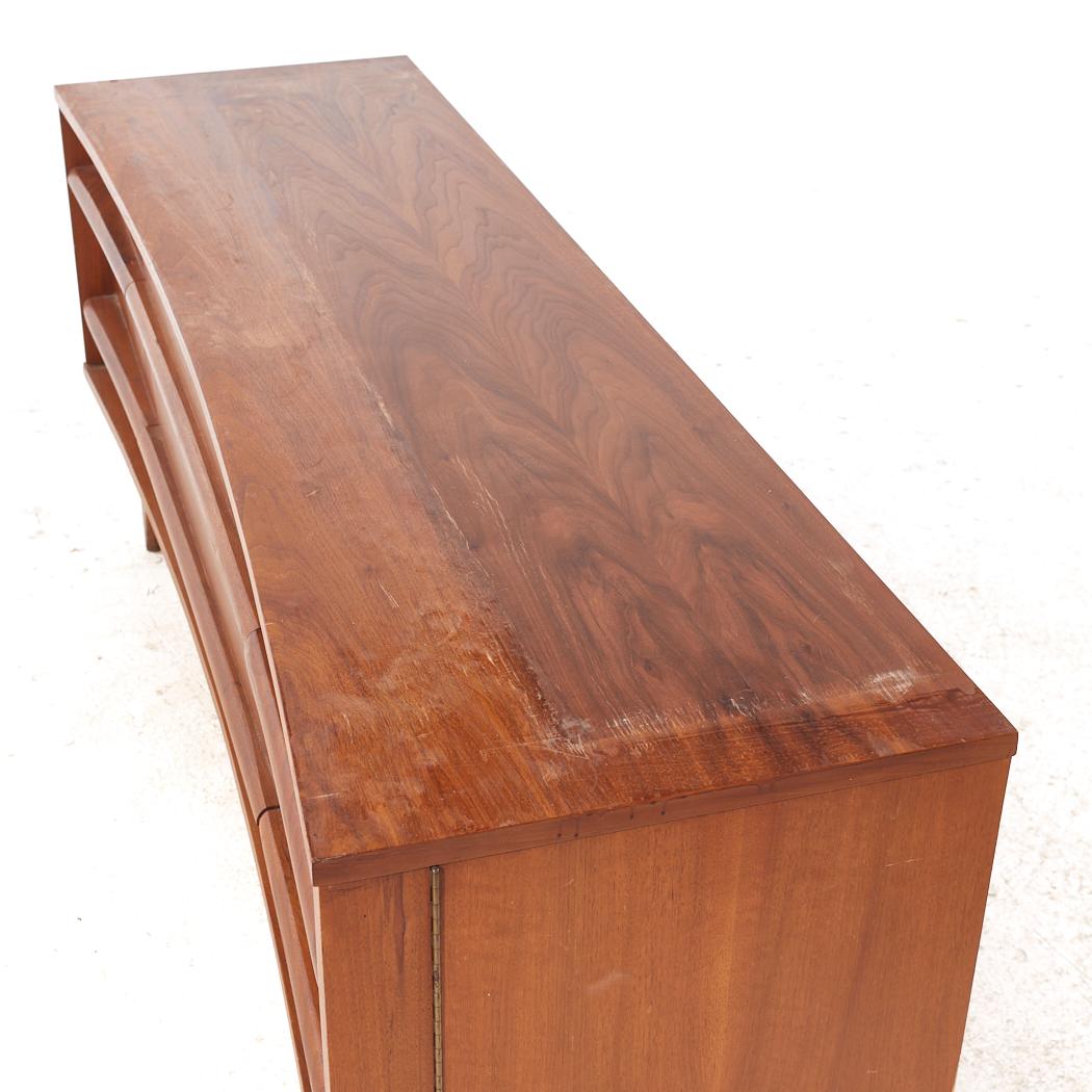 Young Manufacturing Mid Century Walnut Curved Credenza and Hutch 2