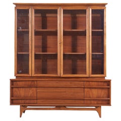 Young Manufacturing Mid Century Walnut Curved Credenza and Hutch