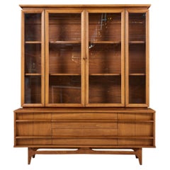 Young Manufacturing Mid Century Walnut Curved Credenza and Hutch