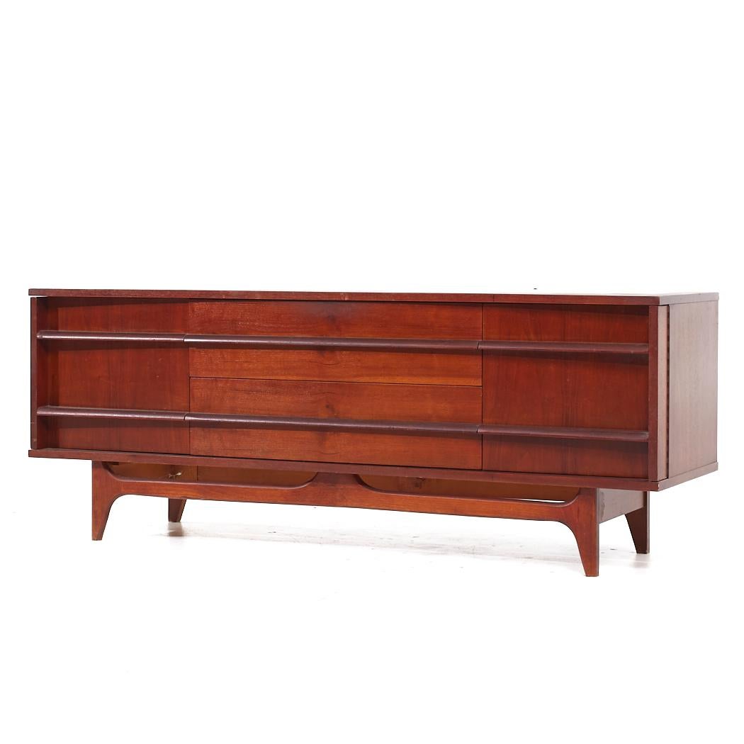 Mid-Century Modern Young Manufacturing Mid Century Walnut Curved Credenza For Sale