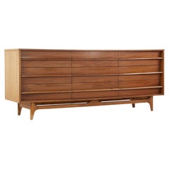 Young Manufacturing Mid Century Walnut Curved Front Lowboy Dresser