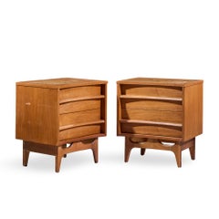 Young Manufacturing Mid Century Walnut Curved Front Nightstands - Pair