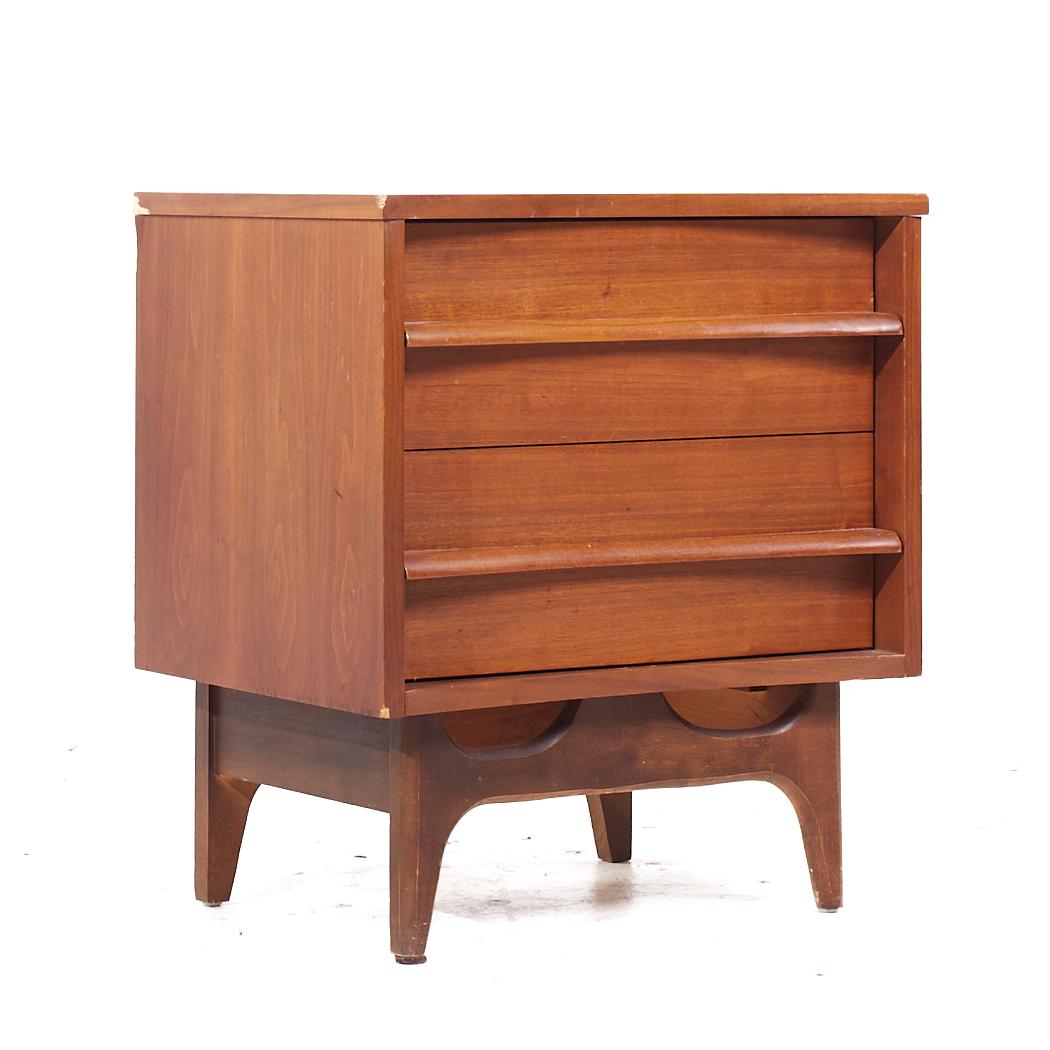 American Young Manufacturing Mid Century Walnut Curved Front Nightstands - Pair