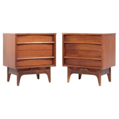 Young Manufacturing Mid Century Walnut Curved Front Nightstands - Pair
