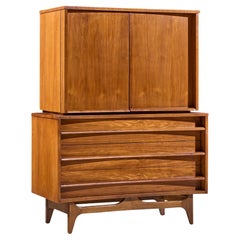 Young Manufacturing Mid Century Walnut Curved Highboy Dresser