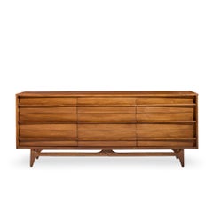 Young Manufacturing Mid Century Walnut Curved Lowboy Dresser